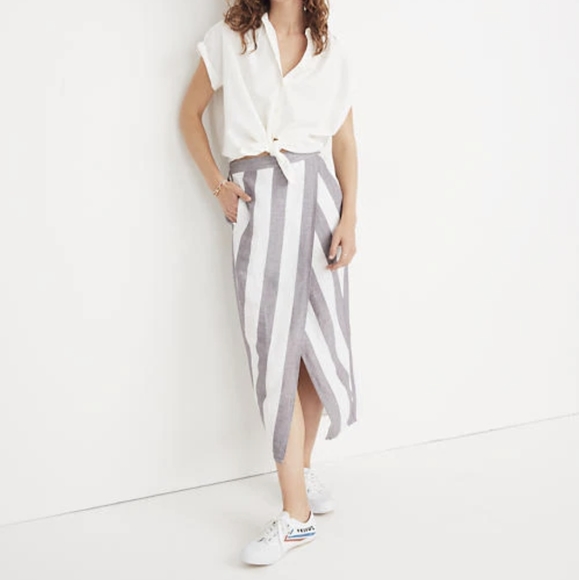 Madewell Striped Overlay Skirt, Midi Grey & White - Picture 6 of 8